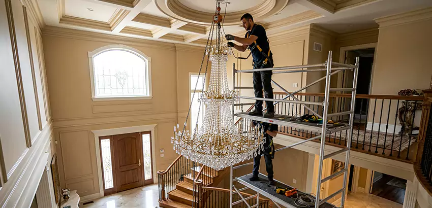 Two-Story Foyer Chandelier Installation in New Smyrna Beach